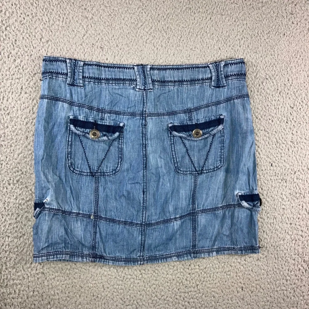 Vtg Denim Mini Skirt Women 32 Blue Contrast Stitch Paneled Y2K Boho 90s Festival